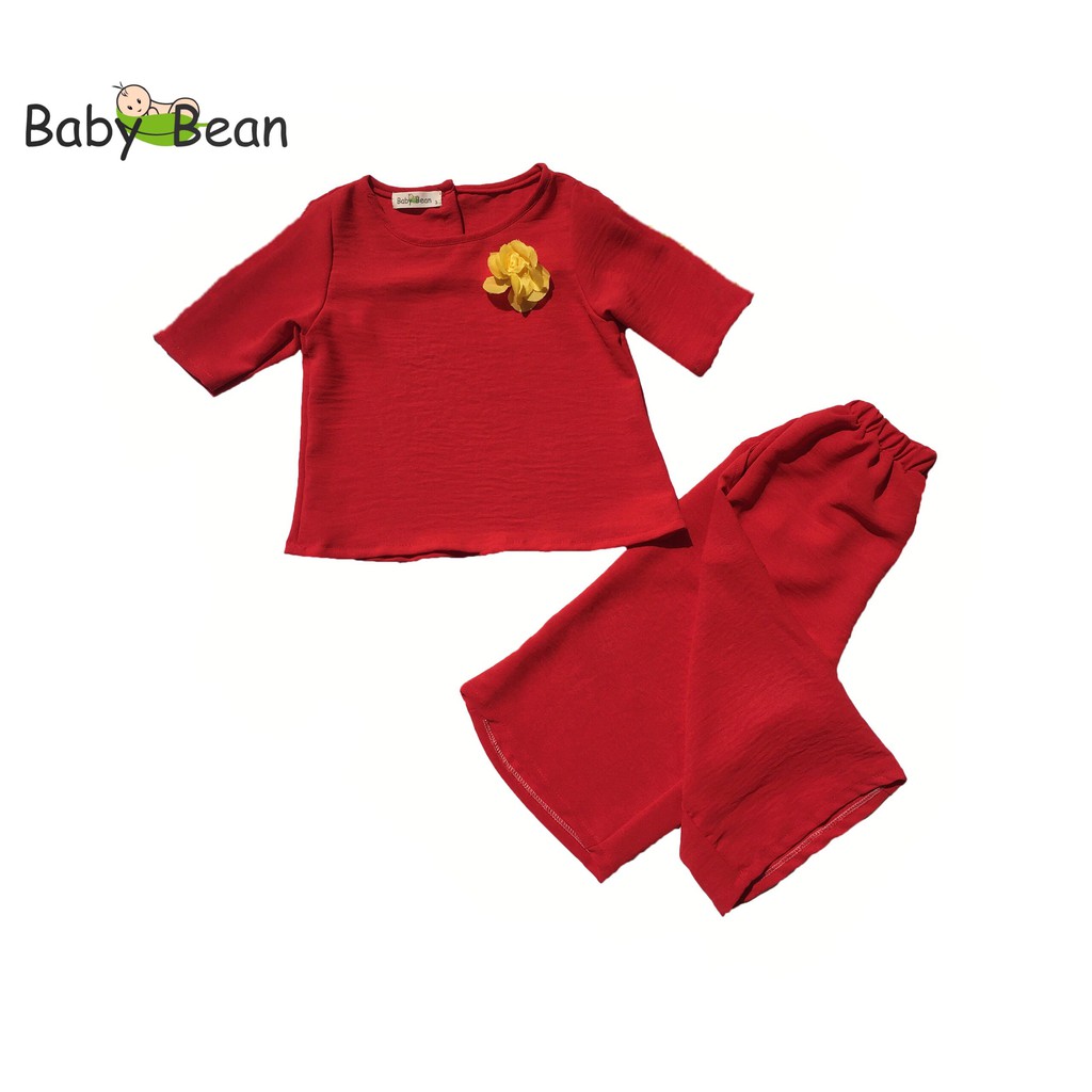 Đồ Bộ Đũi Tay Lỡ Quần Ống Rộng đính Hoa Hồng bé gái BabyBean