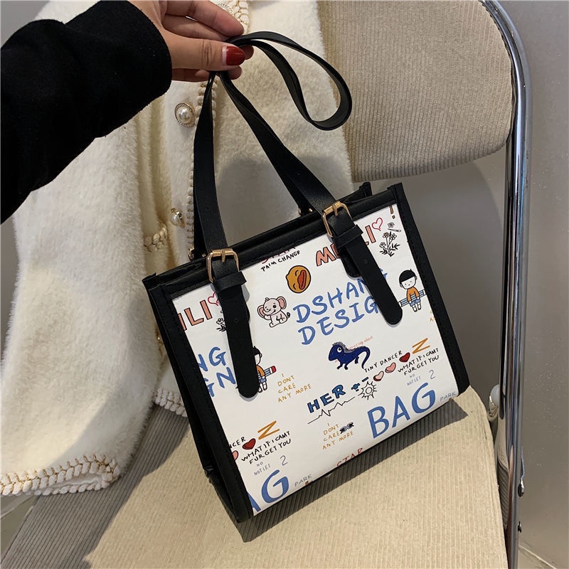 Túi tote đeo vai họa tiết graffiti dễ thương tùy chọn màu sắc
