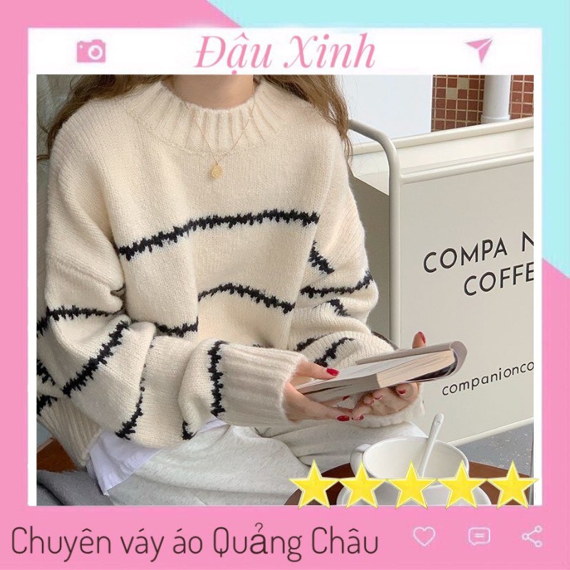 áo len nữ hàn quốc áo rộng dáng ngắn cổ tròn dày đẹp - 201