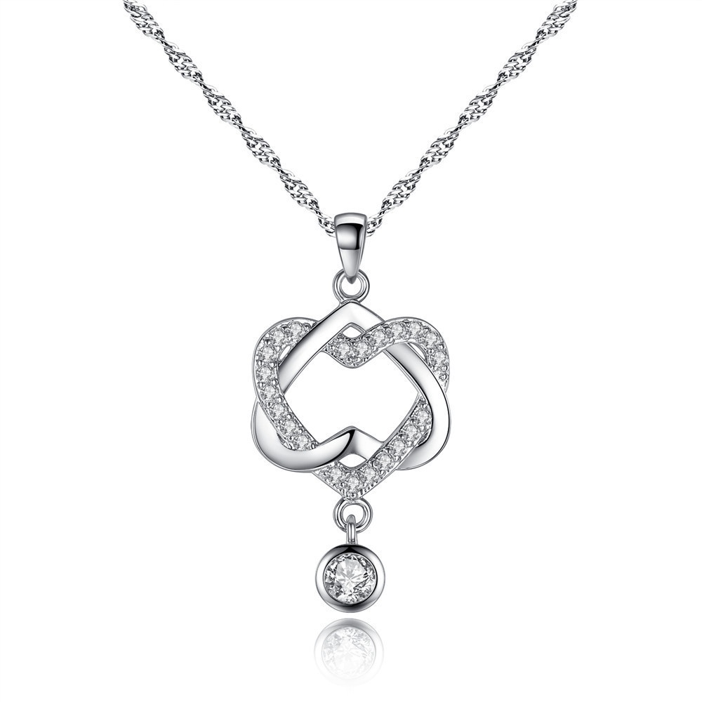 Dây Chuyền Mặt Trái Tim Đôi Thắt Nút Đính Đá Platinum Phong Cách Hàn Quốc Dễ Phối Đồ