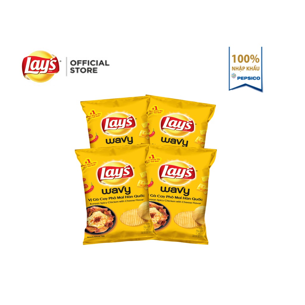 Combo 4 Snack Khoai Tây Lay's vị Gà Cay Phô Mai Hàn Quốc 95g