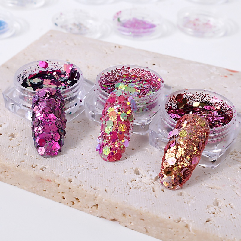 1 Hộp Kim Sa Lục Giác Màu Gradient Lấp Lánh Trang Trí Móng Tay DIY