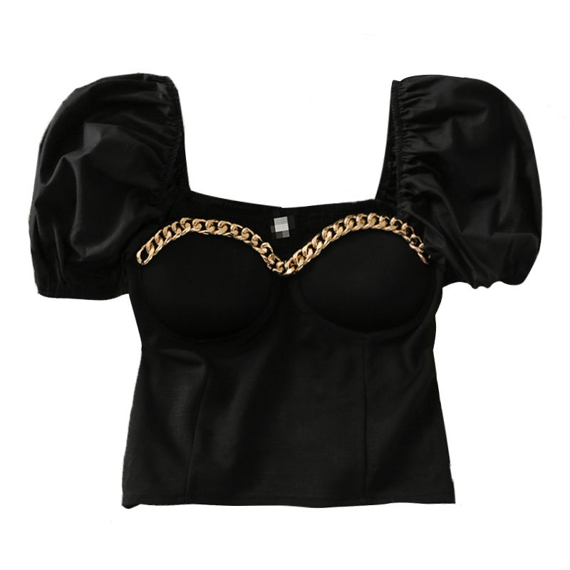 Áo Croptop Cổ Vuông Tay Phồng Dáng Ôm Thời Trang Mùa Hè Phong Cách Hàn Quốc Cho Nữ