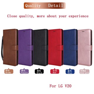 For lg v20 plain leather flip wallet stand phone case cover