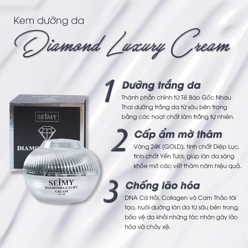 Kem dưỡng da mặt ban đêm face nhau thai Seimy - Diamond Luxury dưỡng trắng , cấp ẩm, mờ nám, giảm mụn