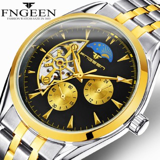 Đồng Hồ Cơ Nam Tự Động Automatic FNGEEN Moonphase Lộ Máy 2 Mặt Dây Kim Loại Chống Xước Chống Nước - FN01