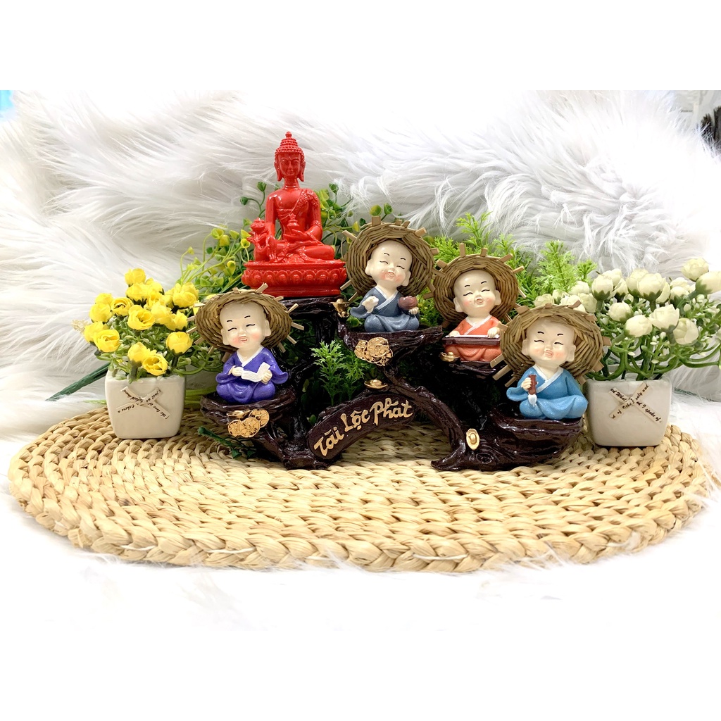 Tượng Phật Thích Ca và các chú tiểu Cầm Kỳ tọa đế Tài Lộc Phát ( Hình Thật )