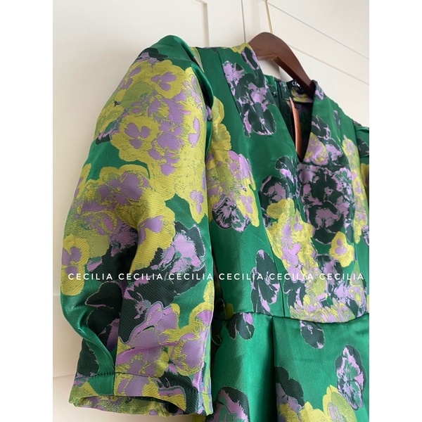 JULIA Dress by CECILIA váy thiết kế gấm lụa tafta xanh lá floral green