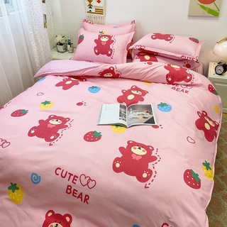 Bộ Drap & Chăn Phao Cotton Poly Gấu Cherry