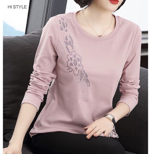 [Cotton mỏng] Áo trung niên đính đá thêu hoa 95% cotton mỏng áo dài tay form suông cỡ lớn big size