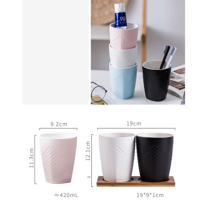 Cốc sứ đánh răng đựng bàn chải, Cốc uống nước dung tích 420ml Họa tiết chấm tròn