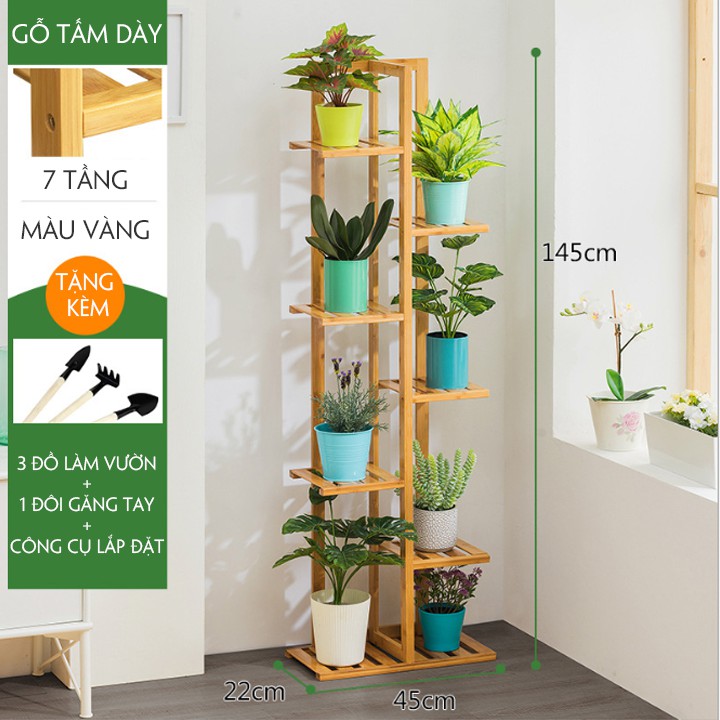 SALE Kệ Cây Cảnh 7 tầng - Kệ gỗ đứng đa năng nhỏ gọn Tặng kèm bộ dụng cụ KT : 145 x 45 x 22 cm ( Màu Trắng , Màu Vàng )