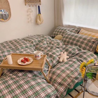 [ RẺ VÔ ĐỊCH ] Bộ chăn ga Cotton Poly kẻ xanh lá mẫu mới - mẫu mới phong cách Hàn Quốc