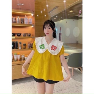 Áo babydoll cổ bèo in hoa