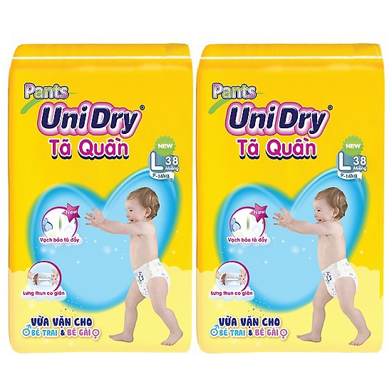 Tã Quần UniDry Size L (Từ 9 - 14kg), Size XL (Từ 12 - 17kg)