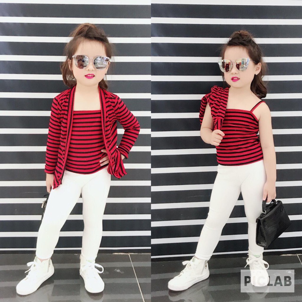 Set 2 áo kẻ ( áo trong +áo khoác ngoài) cực sang và chất cho bé gái - S2A