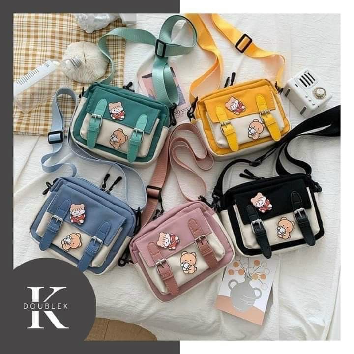 Túi tote vải canvas nữ đẹp đeo chéo đi học nhỏ gọn cute dễ thương giá rẻ - 2 khóa