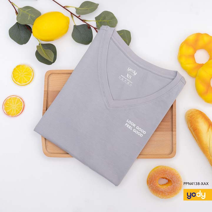 Áo thun nữ cổ tim trơn basic cotton YODY CHÍNH HÃNG - PPN4138 | BigBuy360 - bigbuy360.vn