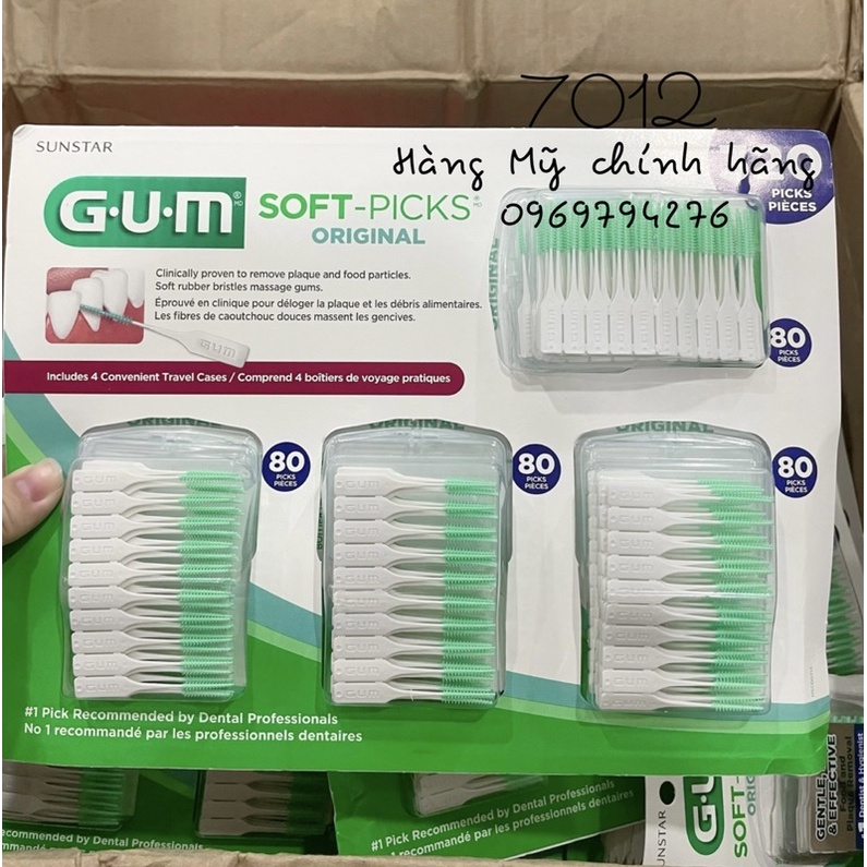 Tăm xỉa răng nha khoa Gum Soft Pick Original mềm đàn hồi cao 100 cây