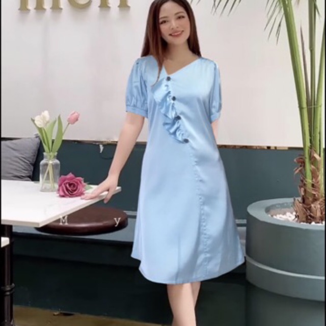 ẢNH THẬT VÁY SUÔNG PHỐI NÚT CHẺ TÀ 3 MẦU XINH TRẺ