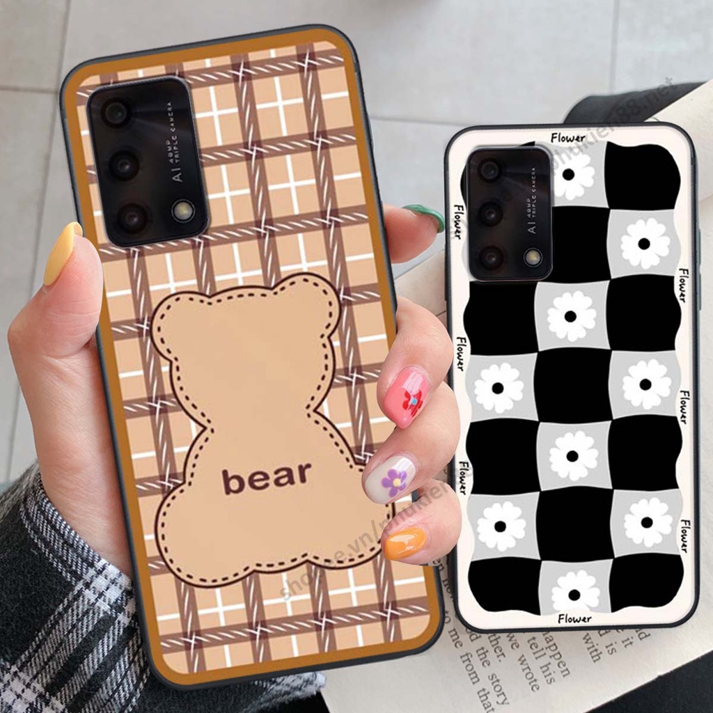 Ốp lưng Oppo A74 / A94 / A95 ốp điện thoại LineBear, bé tóc xù, hoa siêu đẹp