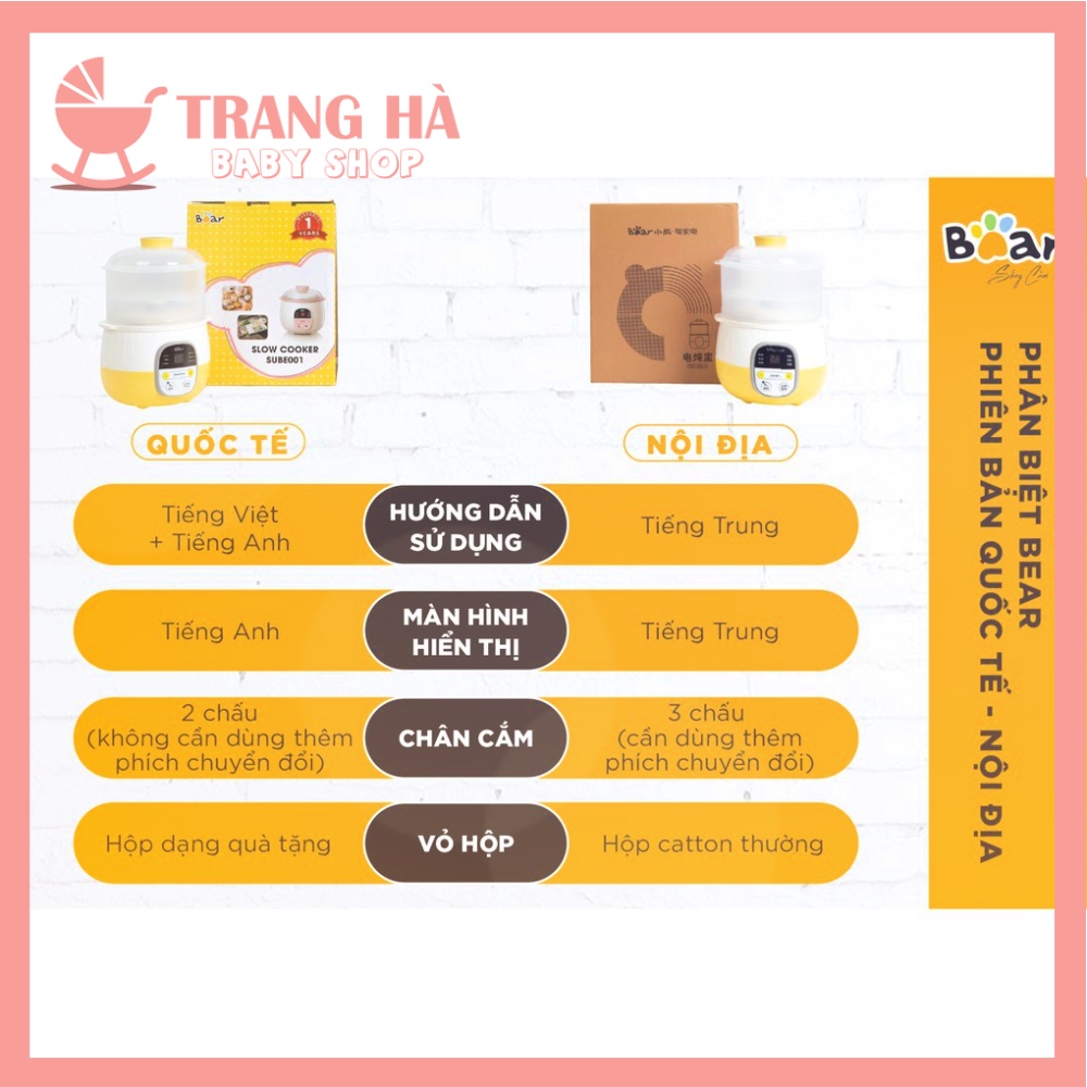 (BẢN QUỐC TẾ) Nồi Bear Đa Năng Nấu Cháo, Ninh, Hầm, Hấp Cách Thủy Tặng Kèm Lồng Hấp 4IN1 SUBE001 Bảo Hành 18 Tháng
