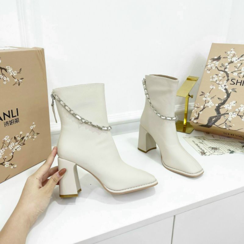 boot cổ xích hàng hộp da mịn