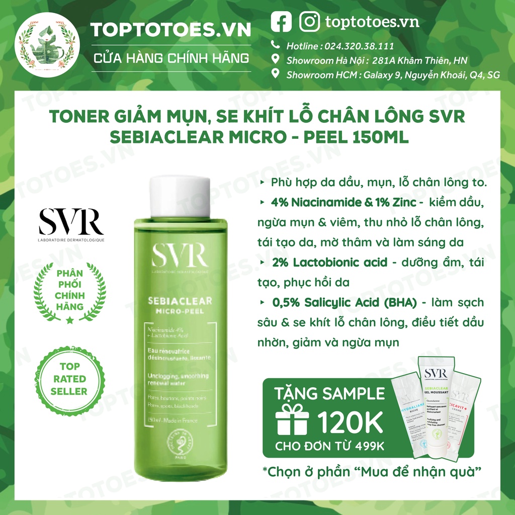 Toner giảm mụn, se khít lỗ chân lông SVR Sebiaclear Micro-peel 150ml [NHẬP KHẨU CHÍNH HÃNG 100%]