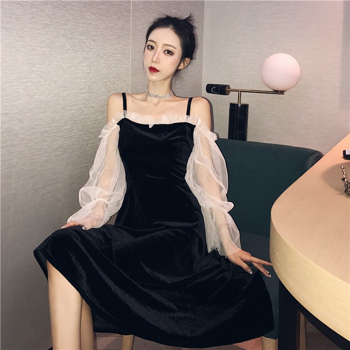 (SẴN) VÁY/ ĐẦM DỰ TIỆC TIỂU THƯ NHUNG TAY PHỐI LƯỚI HÁCH EO SIÊU ĐỈNH MỚI