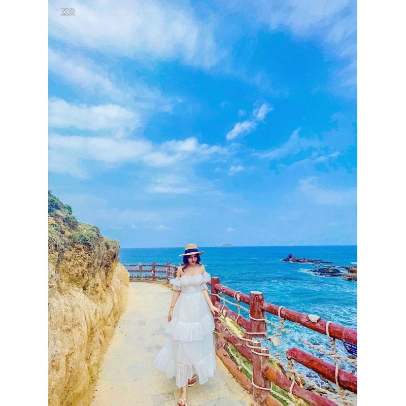 [Ảnh + Clip thật] ĐẦM VÁY MAXI TRẮNG TẦNG TRỄ VAI BOHO VINTAGE BOHEMIAN XINH NHƯ CÔNG CHÚA | BigBuy360 - bigbuy360.vn