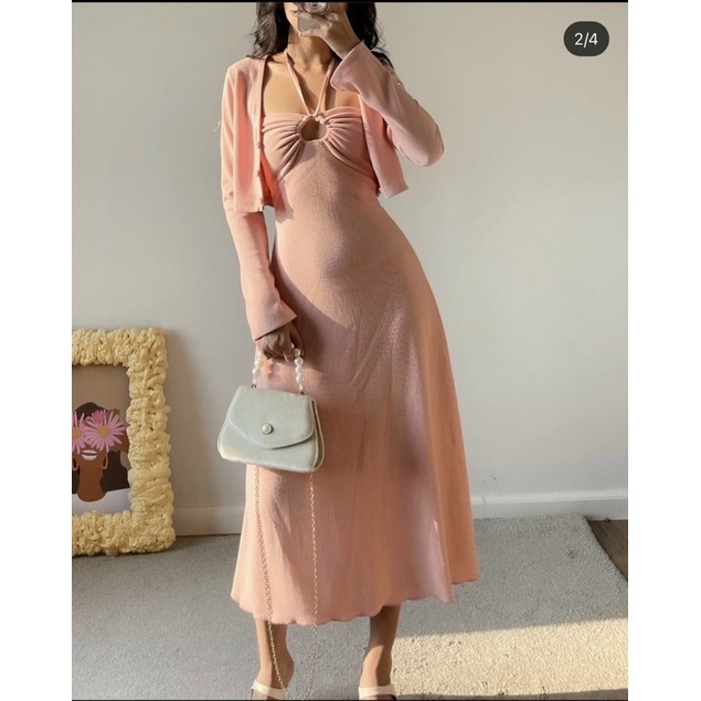 SET ĐẦM BODY KÈM KHOÁC LEN TĂM SET VÁY XOÈ KHOEN NGỰC KT💕GIMI