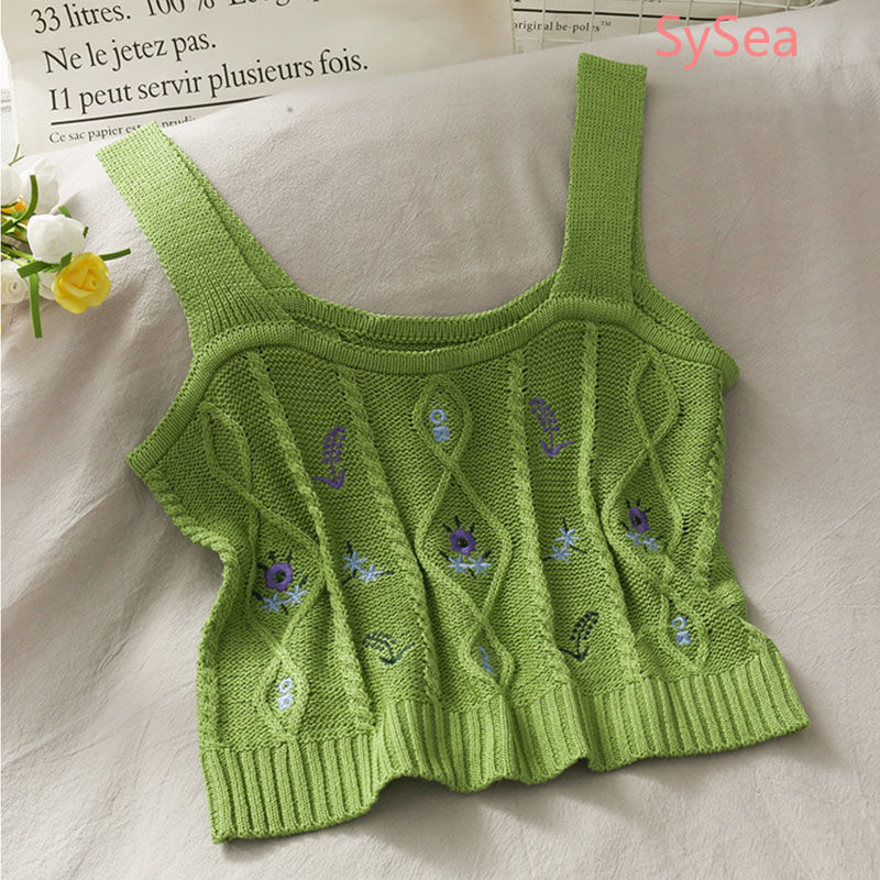 Áo Dệt Kim Hai Dây Thêu Họa Tiết Xinh Xắn Phong Cách Retro Cho Nữ