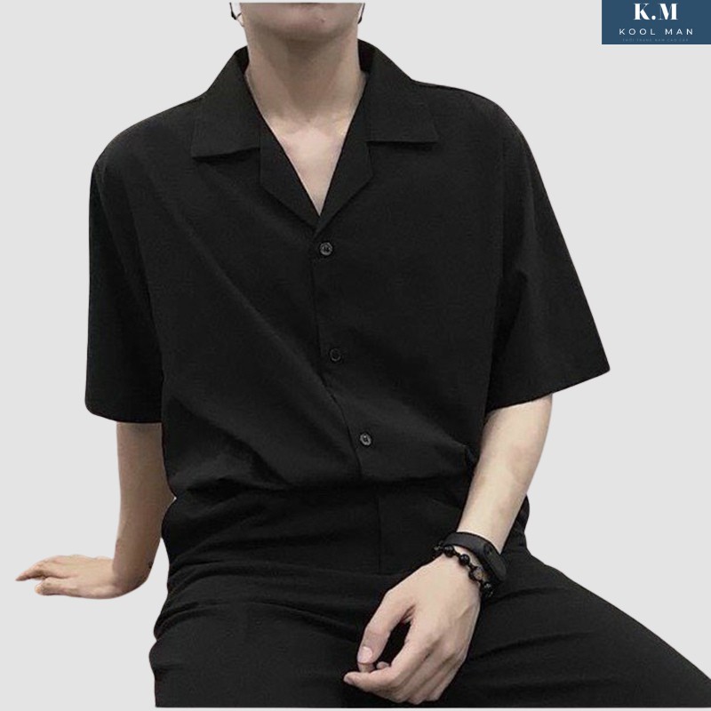 Áo Sơ Mi Cổ Vest Ngắn Tay Nam Nữ HOT, Áo Sơ Mi Kiểu Thời Trang Hàn Quốc Vải Lụa Cao Cấp Thoáng Mát KoolMan