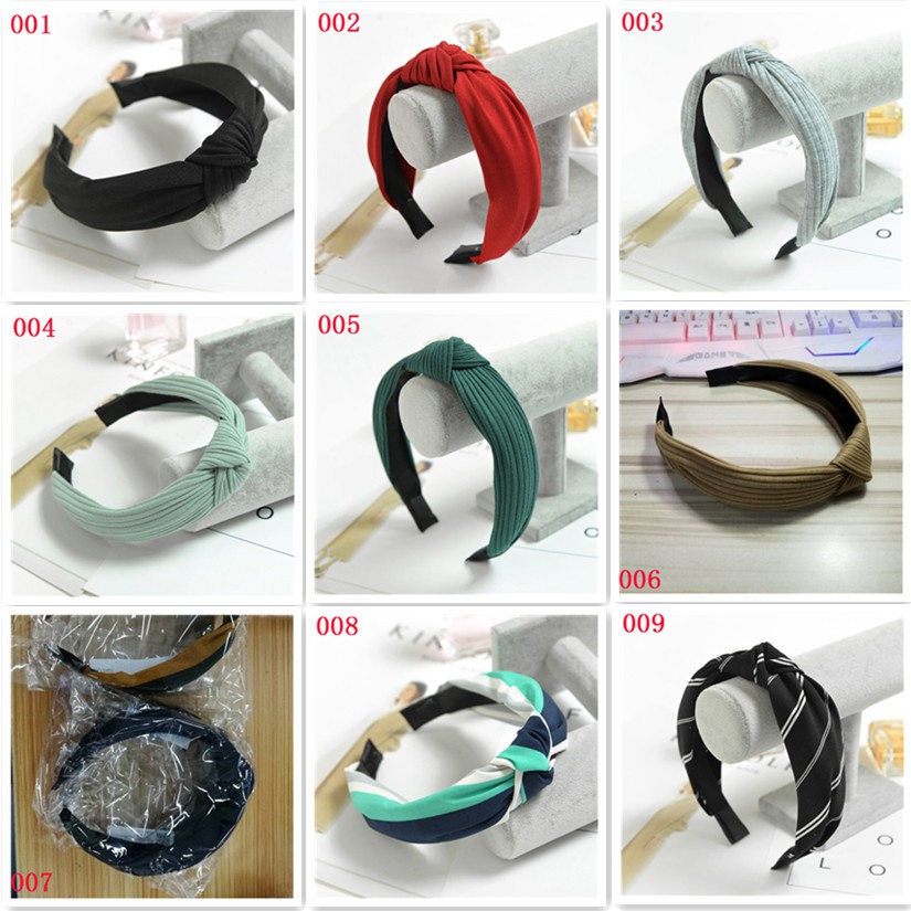 Băng đô cài tóc bằng vải nhung + nhựa thiết kế sọc/trơn đơn giản kiểu thắt nút thời trang cho nữ