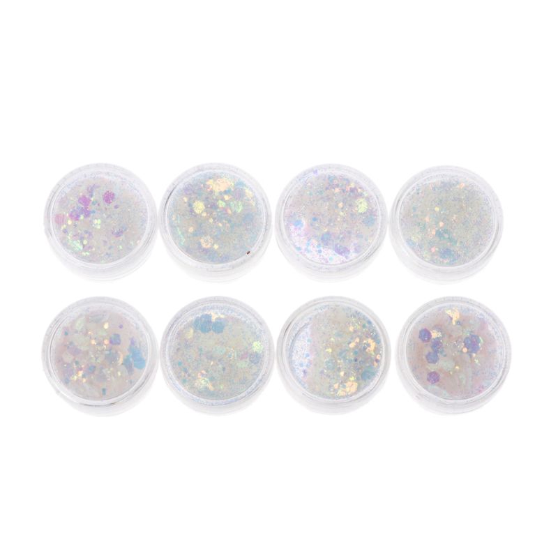 Set 8 hũ hạt đá bằng mica đổi màu dùng đính trang trí móng tay