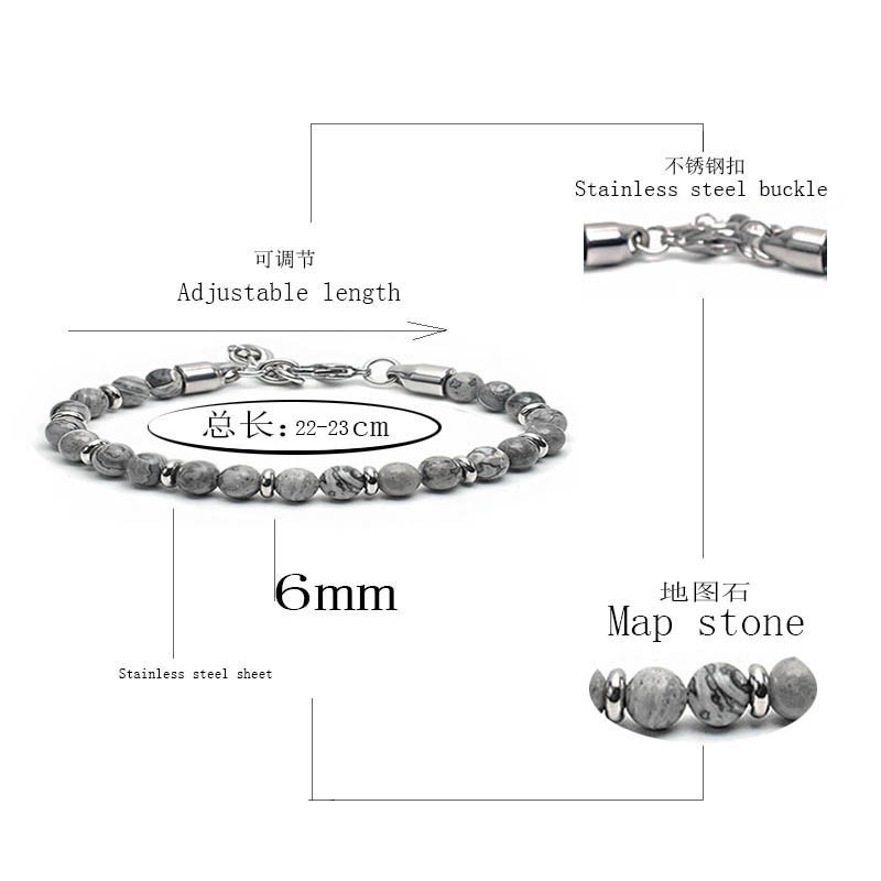 Vòng Tay Chuỗi Hạt Bản Đồ 6mm Bằng Thép Không Gỉ Phong Cách Âu Mỹ Thời Trang Cho Nam Nữ