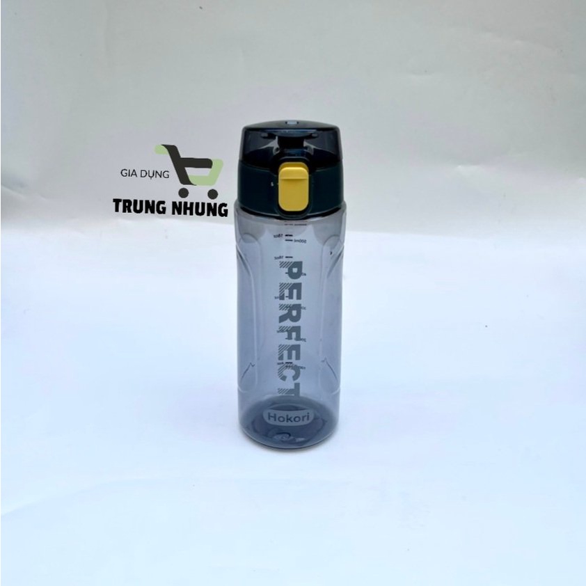 Bình nước thể thao, bình nước học sinh 700ml có lưới lọc, vạch chia, nắp bật chống tràn