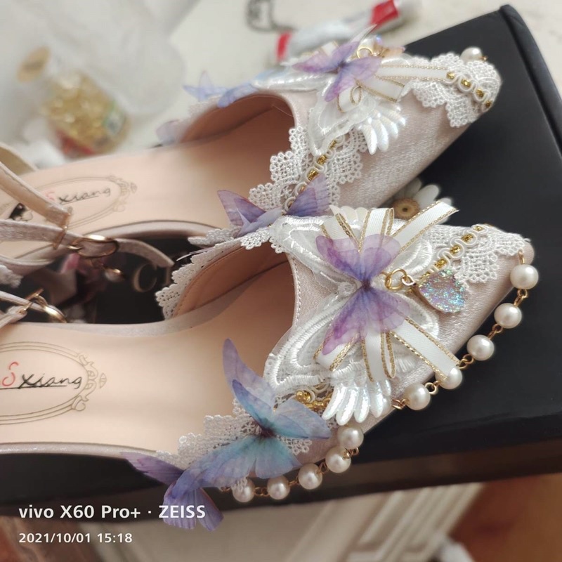 YASAS0108-Giày cao gót cánh bướm tím fairy tales