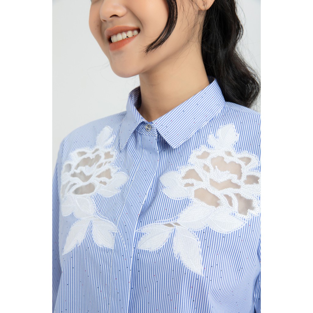 Áo sơ mi kẻ phối hoa nữ IVY moda MS 17M5803