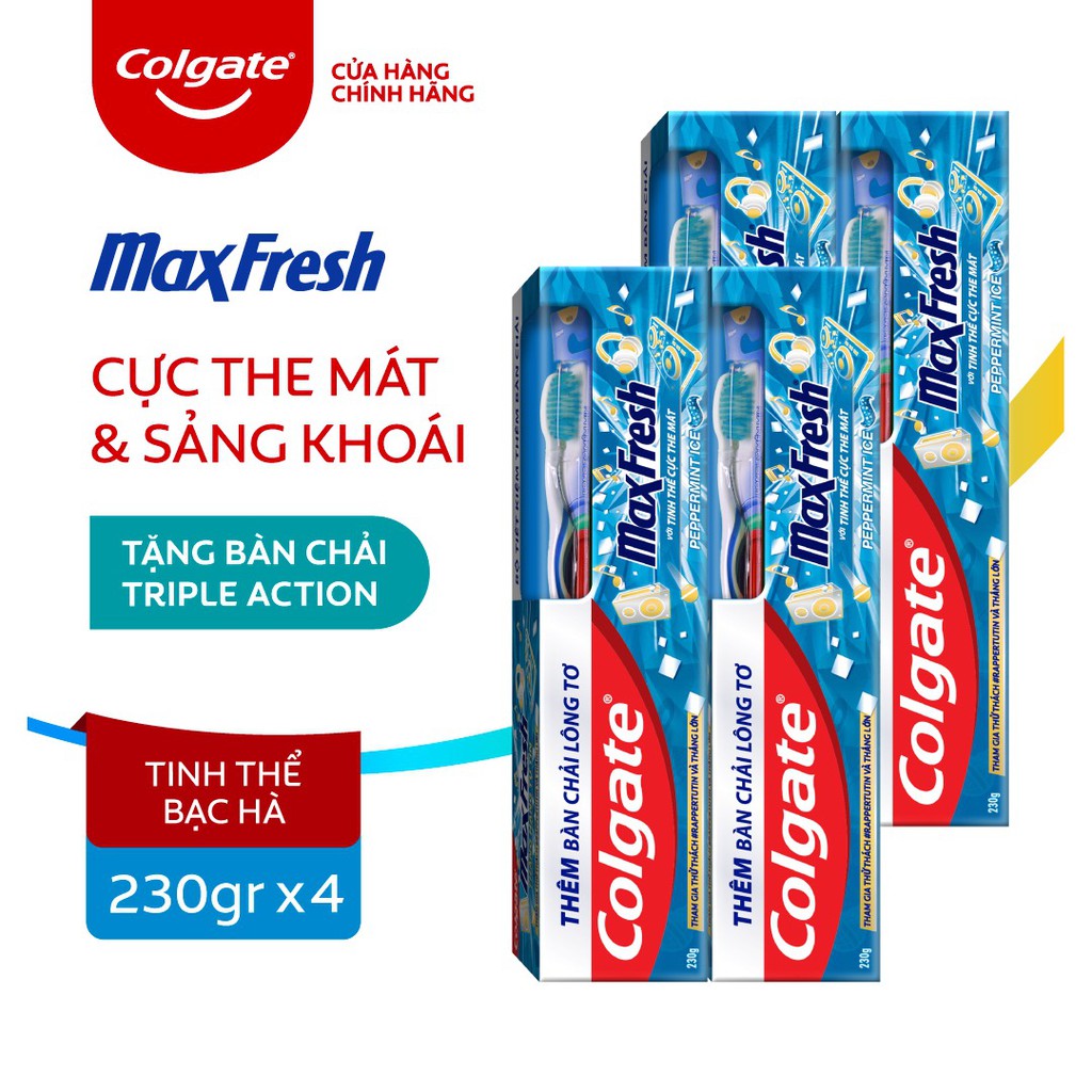 [Mã FMCGCOL giảm 8% đơn 250K] Bộ 4 Kem đánh răng Colgate Maxfresh bạc hà 230g tặng bàn chải