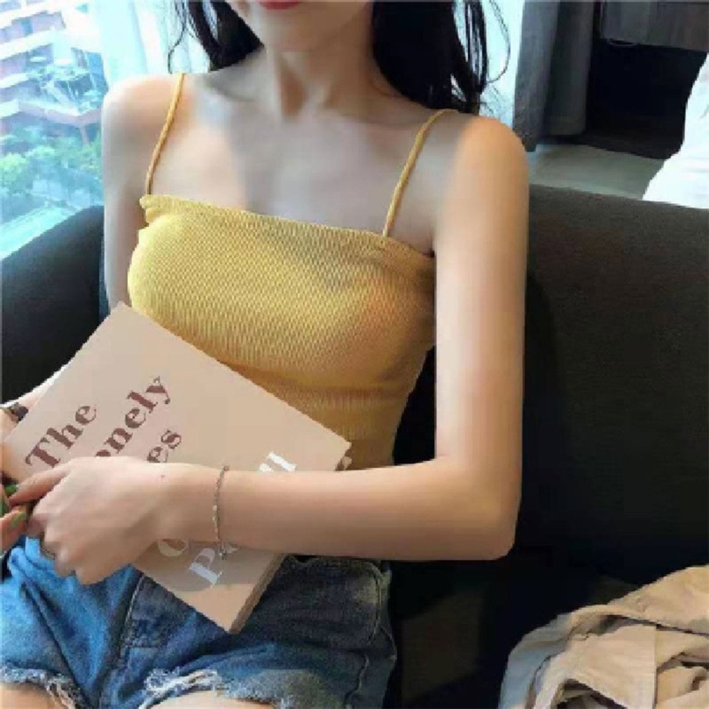 Áo Croptop Dệt Kim Hai Dây Màu Sắc Đơn Giản Quyến Rũ Cho Nữ