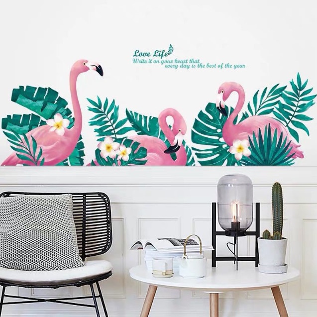 Decal trang trí tường - Chân tường 3 chú hồng hạc