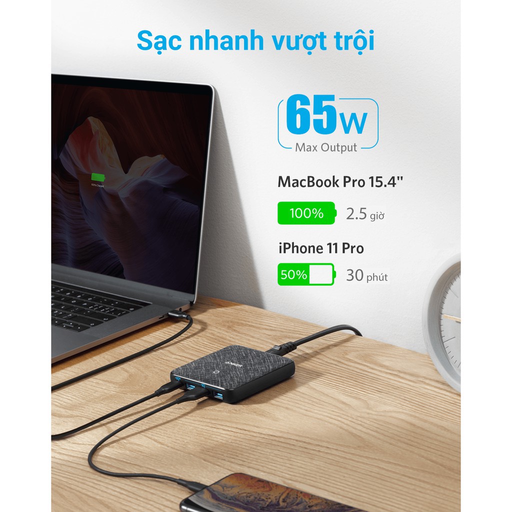 [ ANKER VN ] Sạc ANKER 4 cổng PowerPort Atom III Slim 65w PIQ 3.0&amp;GaN - Anker GaN A2045 - Slim A2045