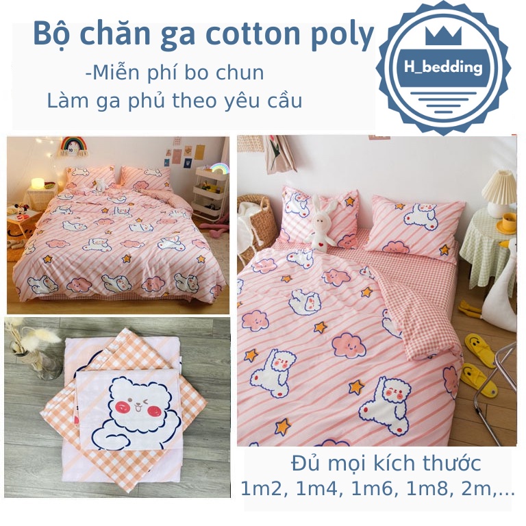 Bộ Chăn Ga Cotton Poly họa tiết kẻ,Chăn Ga hàn quốc,miễn phí bo chun ga giường theo size nệm
