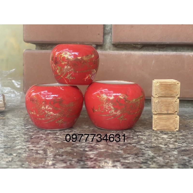 Bộ 3 chiếc cóng sứ Dát Vàng Kim phụ kiện lồng chim chào mào, chích choè cao cấp đủ màu sieu đẹp