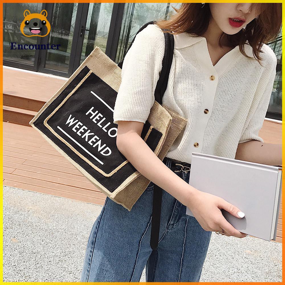 Women Linen Tote Female Casual Shoulder Bags Fashion Lady Print Handbags  ○encounter○