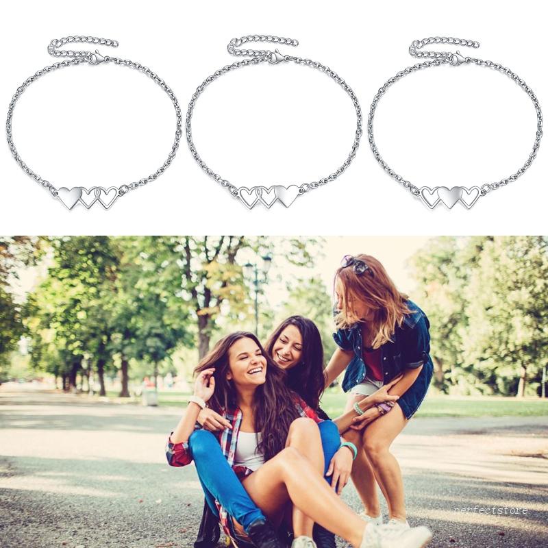 Set 3 Vòng Tay Tình Bạn Mặt Trái Tim Cho Tuổi Teen