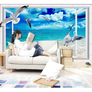 Tranh dán tường cao cấp cửa sổ 3D