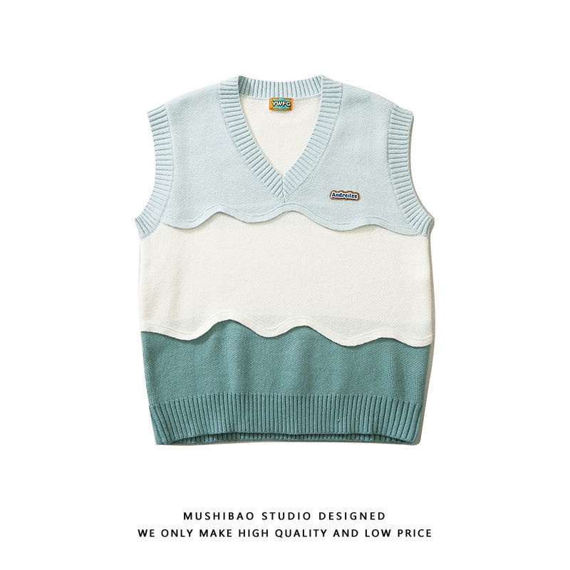 Áo Sweater Dệt Kim Cổ Chữ V Màu Sắc Tương Phản Phong Cách Hàn Quốc Thời Trang Cho Nam Size S-3XL