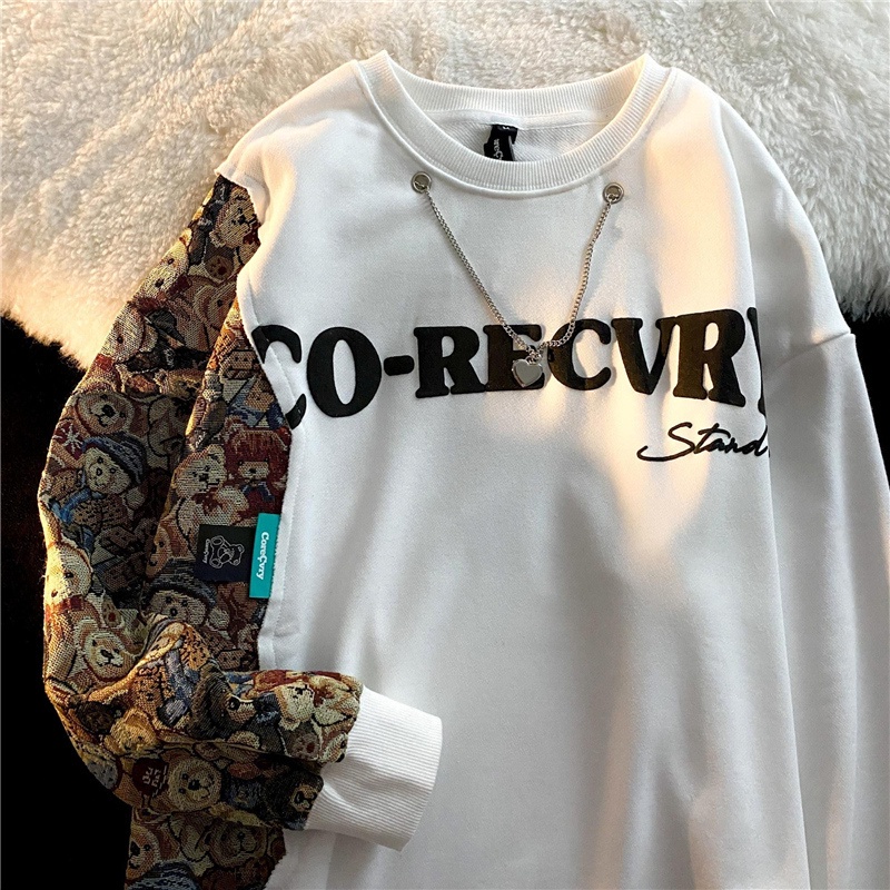 Áo sweater tay dài cổ tròn in họa tiết thời trang cho nam